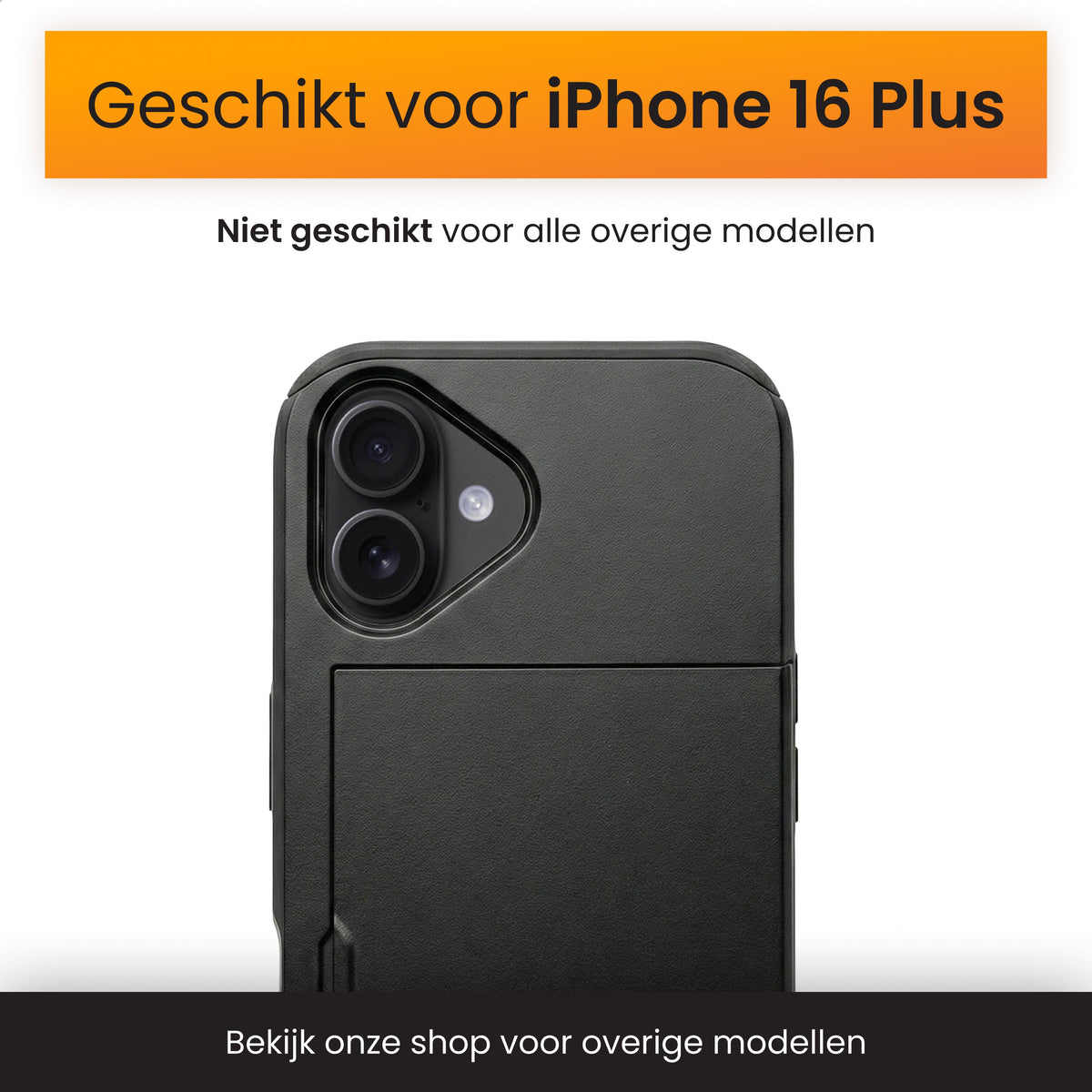 R2B iPhone 16 Plus Hoesje met Pasjeshouder - Screenprotector - 3 Pasjes - Stevig & Beschermend - Zwart - Telefoonhoesje