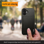 R2B iPhone 16 Plus Hoesje met Pasjeshouder - Screenprotector - 3 Pasjes - Stevig & Beschermend - Zwart - Telefoonhoesje