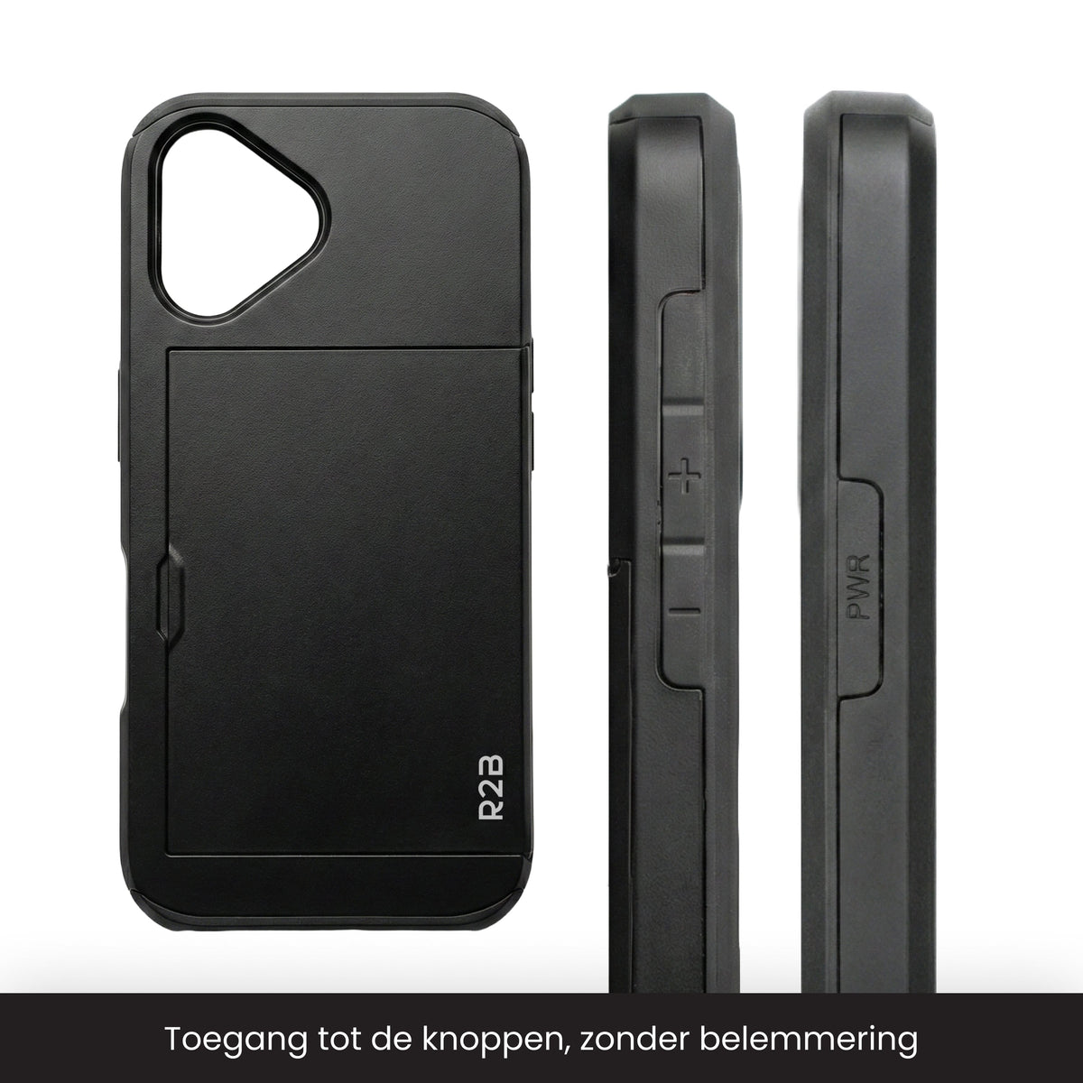 R2B iPhone 16 Plus Hoesje met Pasjeshouder - Screenprotector - 3 Pasjes - Stevig & Beschermend - Zwart - Telefoonhoesje