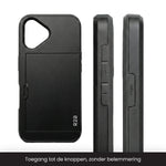 R2B iPhone 16 Plus Hoesje met Pasjeshouder - Screenprotector - 3 Pasjes - Stevig & Beschermend - Zwart - Telefoonhoesje