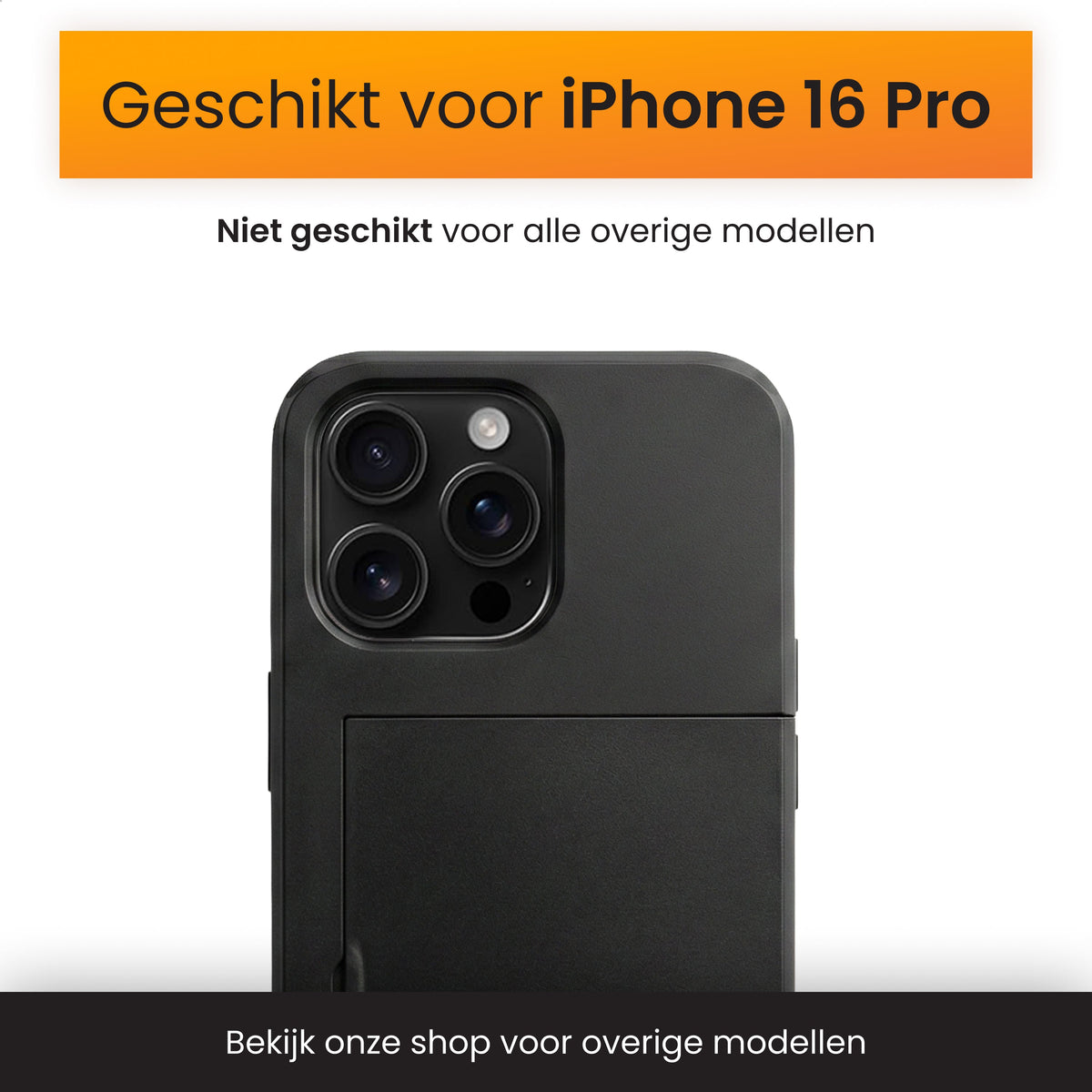 R2B iPhone 16 Pro Hoesje met Pasjeshouder - Screenprotector - 3 Pasjes - Stevig & Beschermend - Zwart - Telefoonhoesje