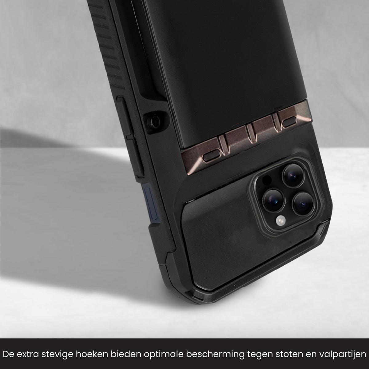 R2B iPhone 16 Pro Hoesje met Pasjeshouder - Screenprotector - 4 Pasjes - Robuust & Beschermend - Zwart