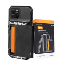 R2B iPhone 16 Pro Hoesje met Pasjeshouder - Screenprotector - 4 Pasjes - Robuust & Beschermend - Zwart
