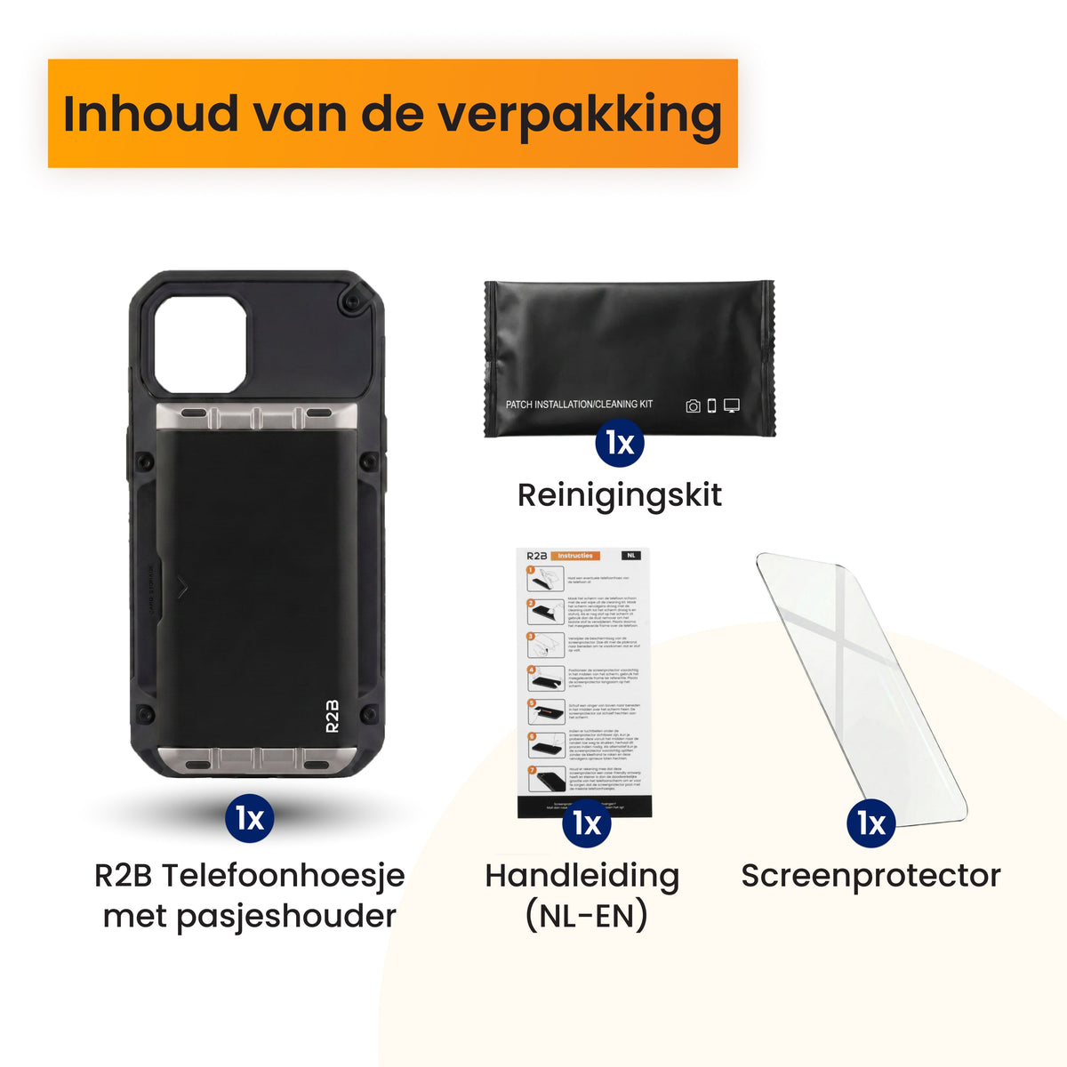 R2B iPhone 16 Pro Max Hoesje met Pasjeshouder - Incl. Screenprotector - 4 Pasjes