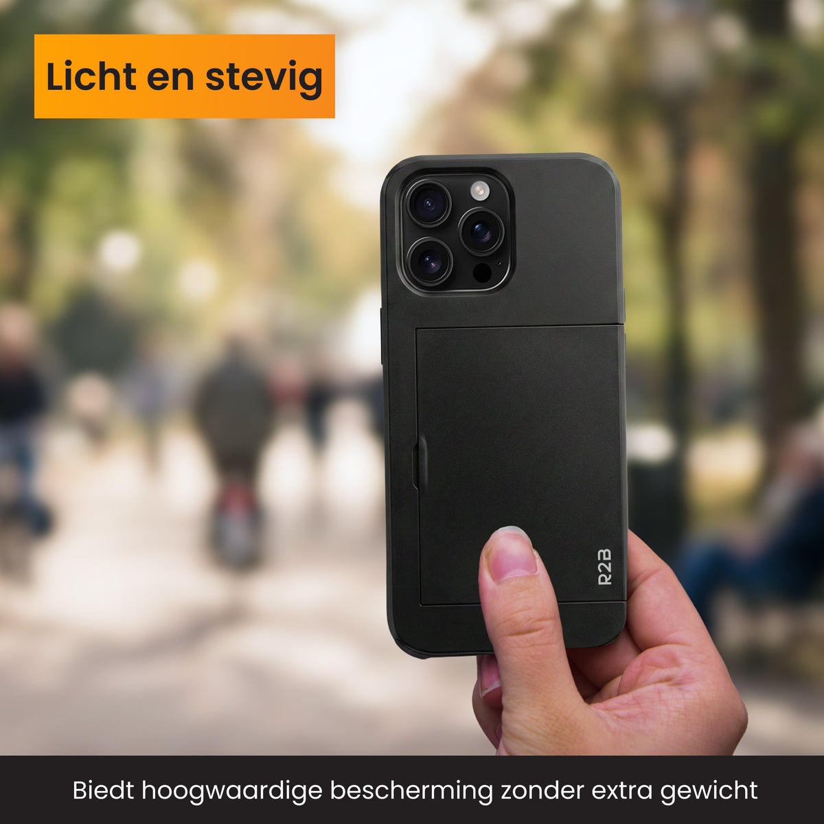 R2B iPhone 16 Pro Max Hoesje met Pasjeshouder - Screenprotector - 3 Pasjes - Stevig & Beschermend - Zwart