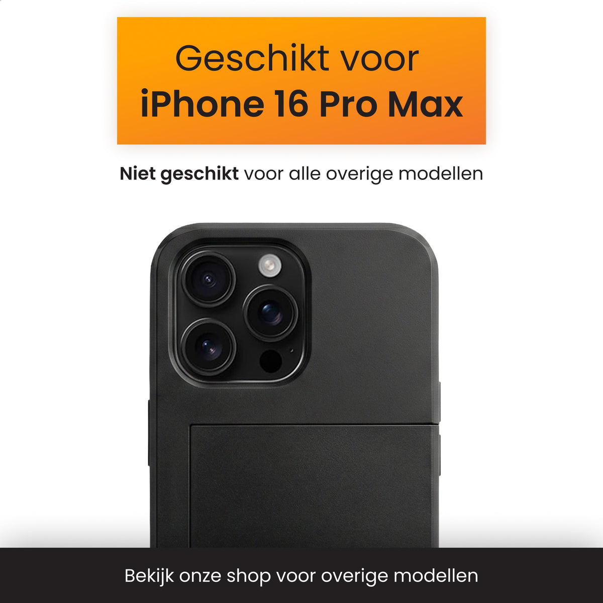 R2B iPhone 16 Pro Max Hoesje met Pasjeshouder - Screenprotector - 3 Pasjes - Stevig & Beschermend - Zwart