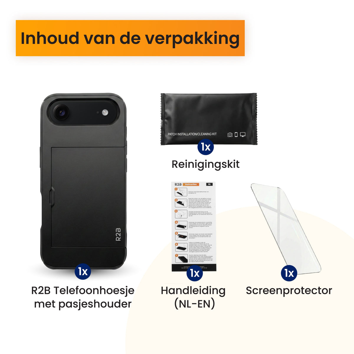 R2B iPhone 17 Air Hoesje met Pasjeshouder - Incl. Screenprotector - 3 Pasjes