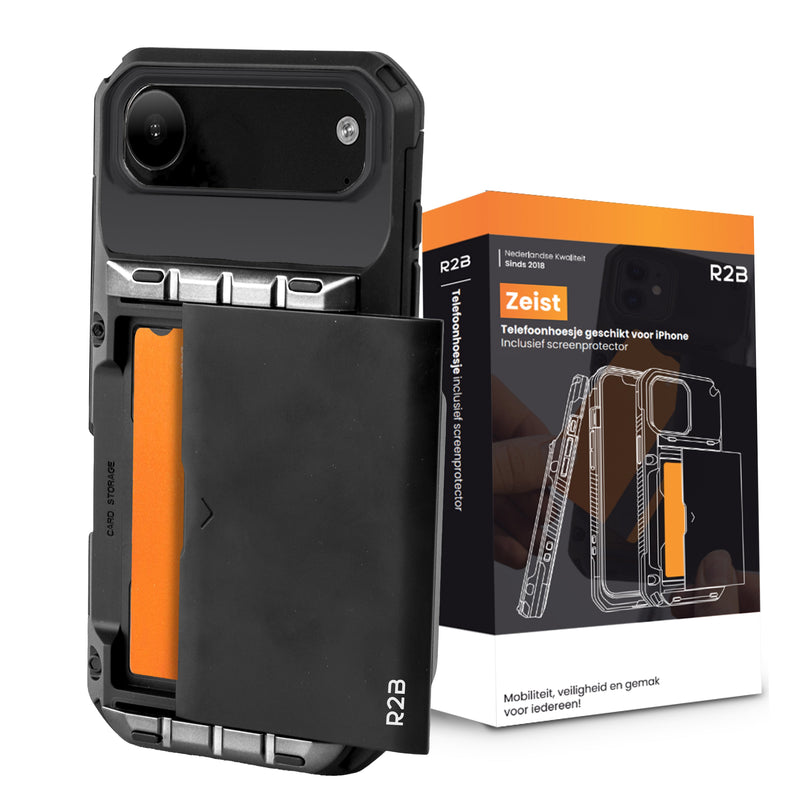 R2B iPhone 17 Air Hoesje met Pasjeshouder - Screenprotector - 4 Pasjes - Robuust & Beschermend - Zwart