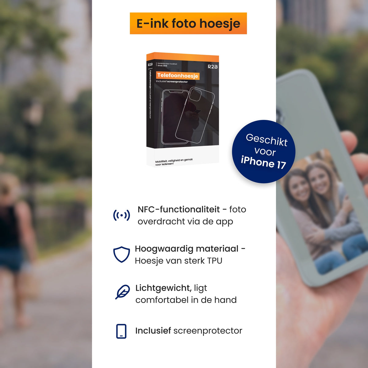 R2B iPhone 17 Hoesje met Foto - Incl. Screenprotector - Grijs