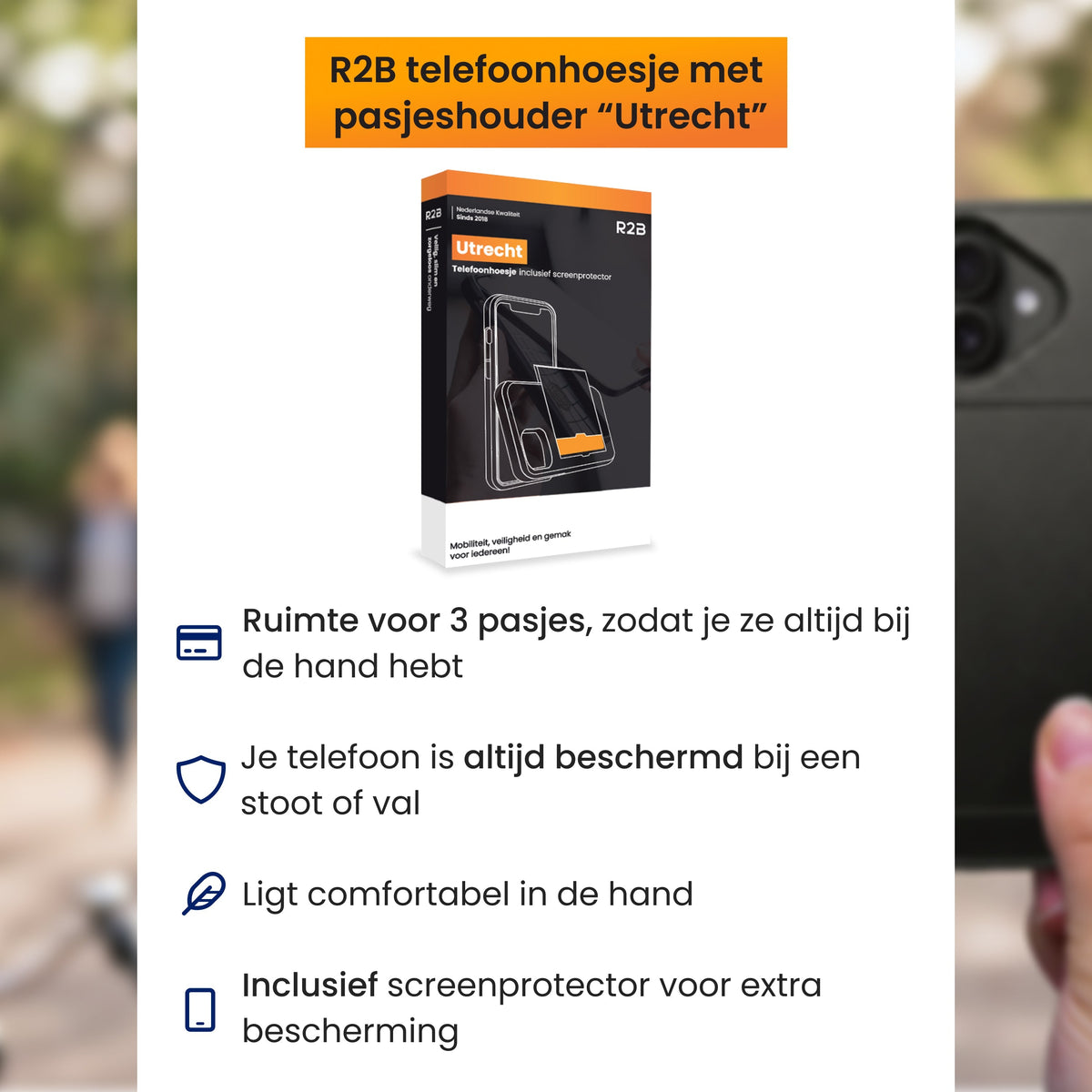 R2B iPhone 17 Hoesje met Pasjeshouder - Incl. Screenprotector - 3 Pasjes