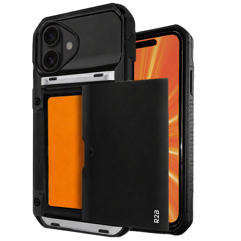 R2B iPhone 17 Hoesje met Pasjeshouder - Screenprotector - 4 Pasjes - Robuust & Beschermend - Zwart