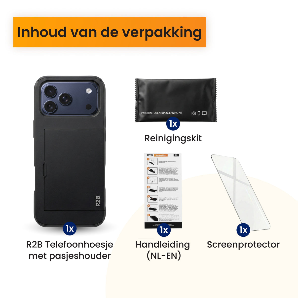R2B iPhone 17 Pro Hoesje met Pasjeshouder - Incl. Screenprotector - 3 Pasjes