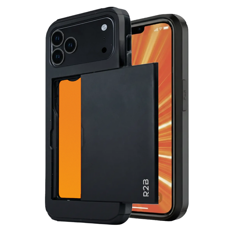 R2B iPhone 17 Pro Hoesje met Pasjeshouder - Screenprotector - 3 Pasjes - Stevig & Beschermend - Zwart