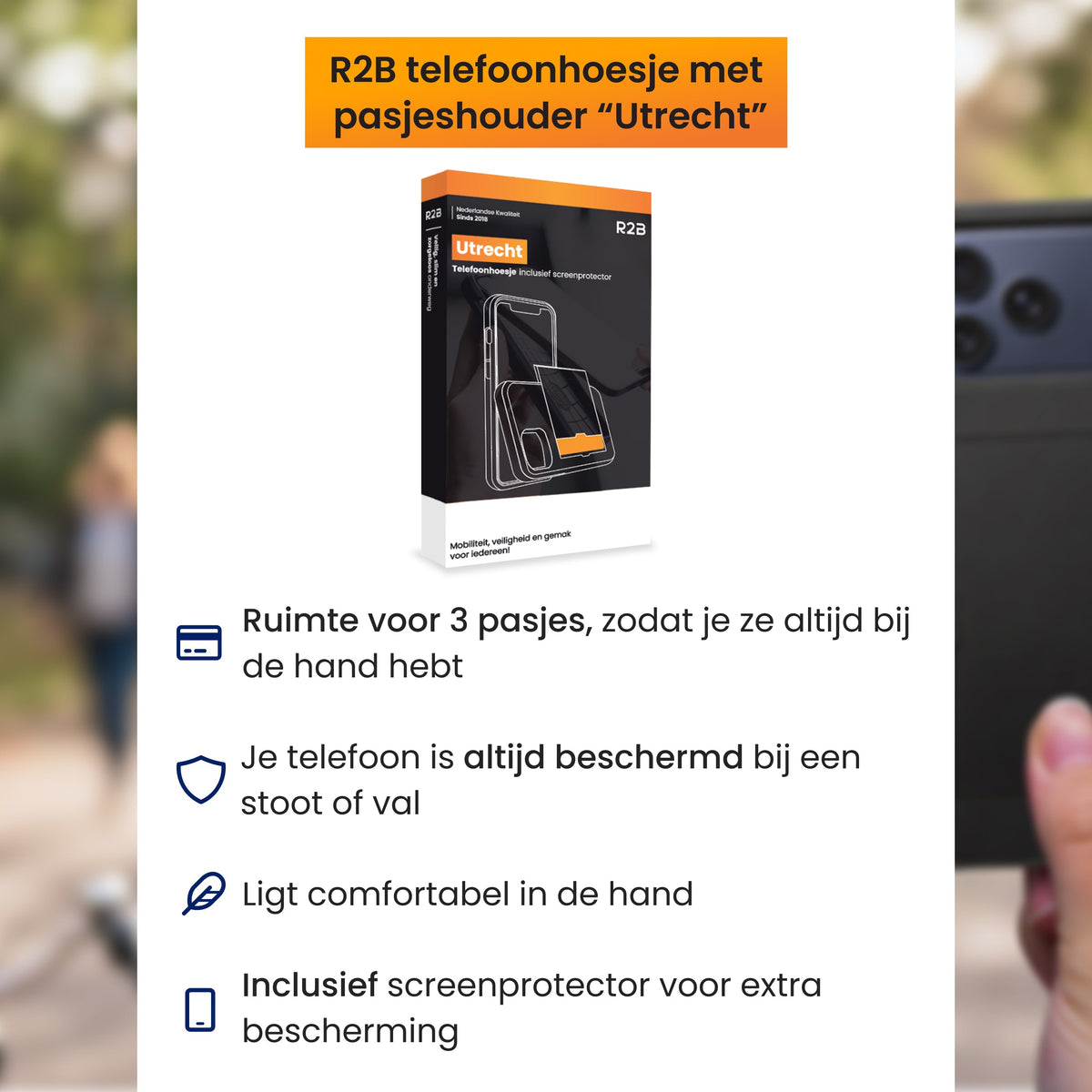 R2B iPhone 17 Pro Max Hoesje met Pasjeshouder - Incl. Screenprotector - 3 Pasjes