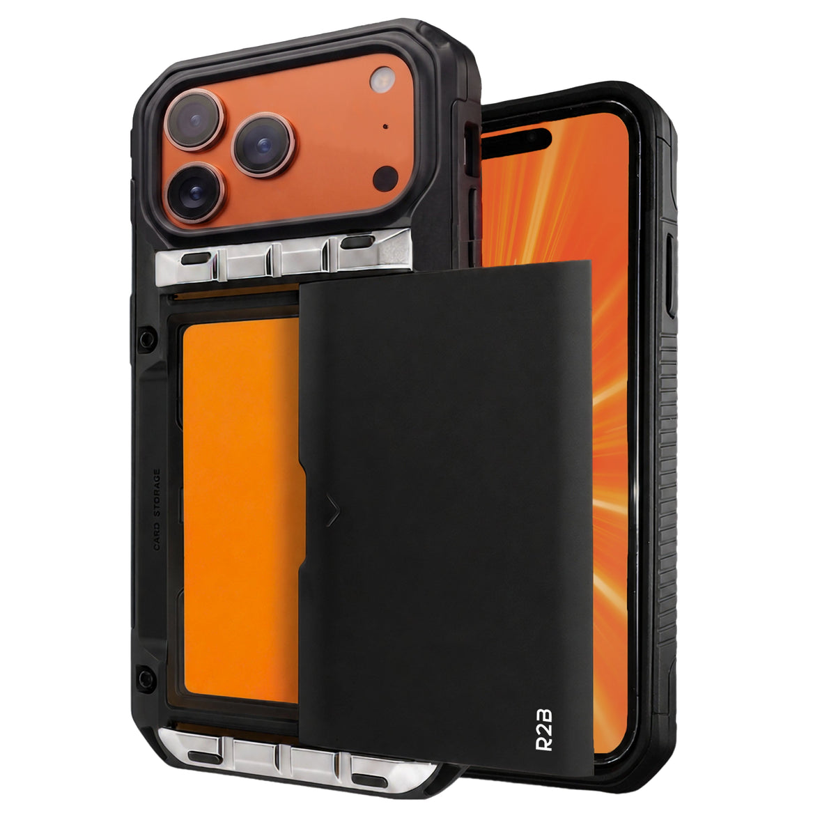 R2B iPhone 17 Pro Max Hoesje met Pasjeshouder - Screenprotector - 4 Pasjes - Robuust & Beschermend - Zwart