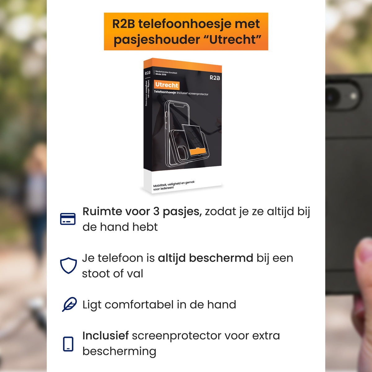 R2B iPhone 17e Hoesje met Pasjeshouder - Screenprotector - 3 Pasjes - Stevig & Beschermend - Zwart