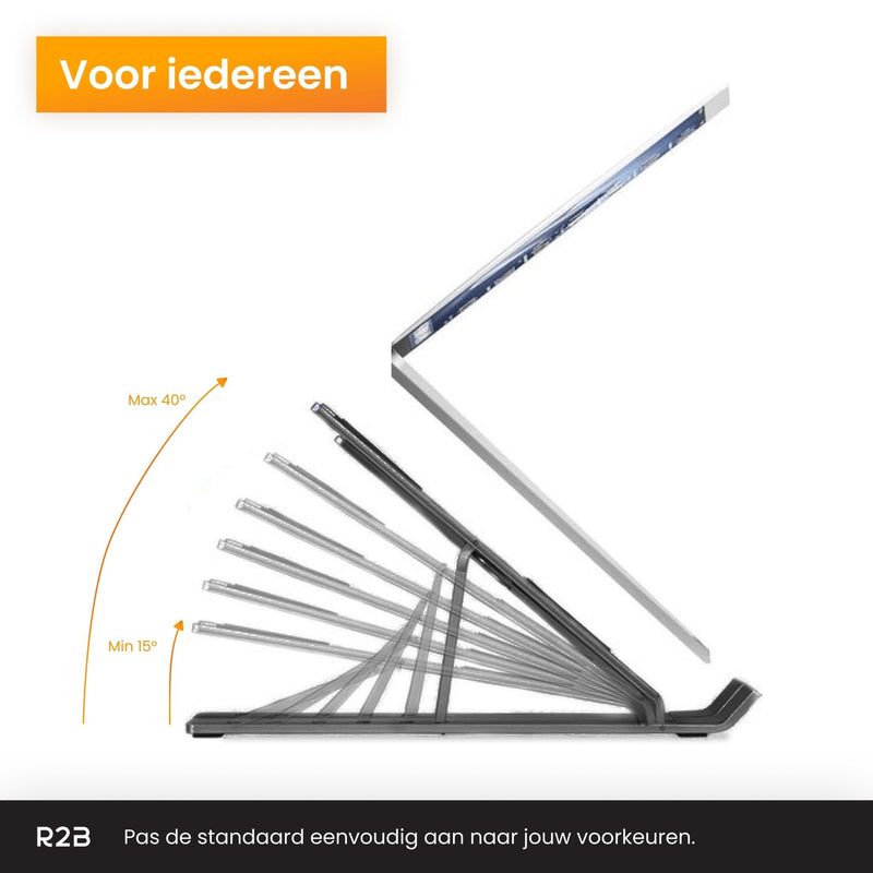 R2B Laptopstandaard opvouwbaar - Model Breda - 10 t/m 17 inch - Zwart - R2B Store