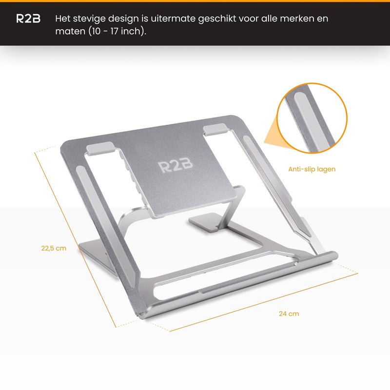 R2B Laptop standaard opvouwbaar - Model Eindhoven - 10 t/m 17 inch - Zilver - R2B Store