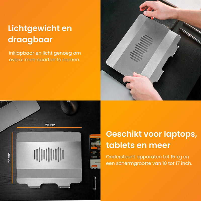 R2B Luxe Laptop Standaard Opvouwbaar - Model Den Bosch - 10 t/m 17 inch - Zilver - Laptopstandaard