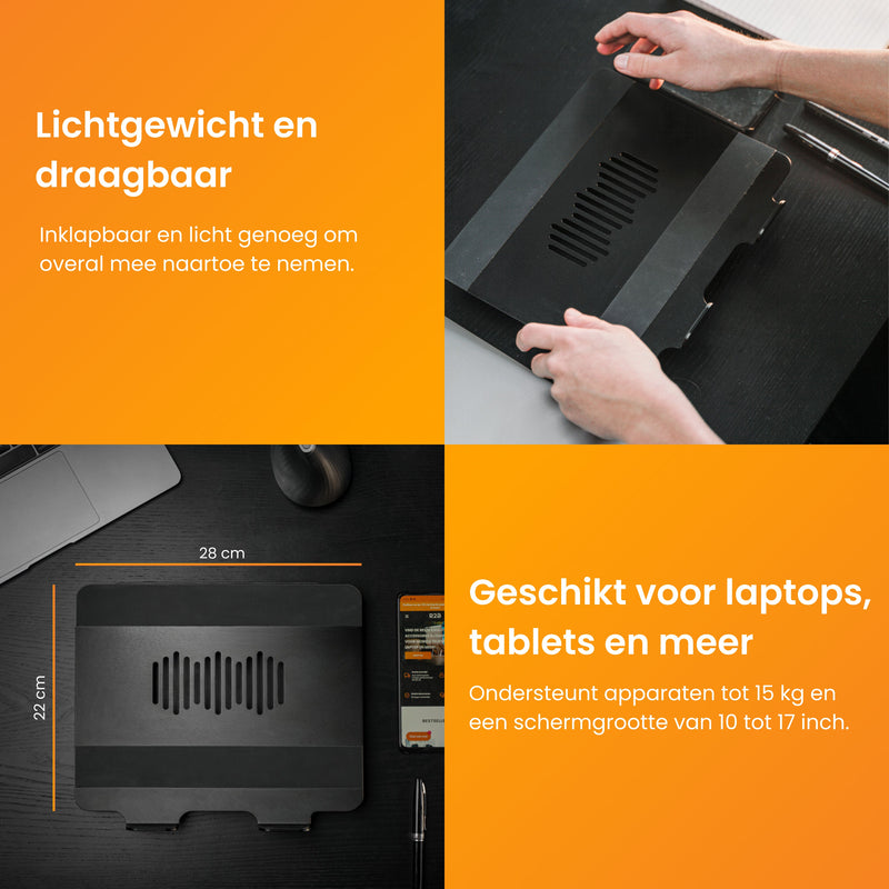 R2B Luxe Laptop Standaard Opvouwbaar - Model Den Bosch - 10 t/m 17 inch - Zwart - Laptopstandaard
