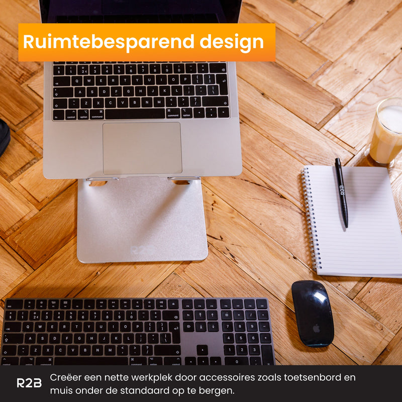 R2B Luxe Laptop Standaard Opvouwbaar - Model Den Bosch - 10 t/m 17 inch - Zilver - Laptopstandaard