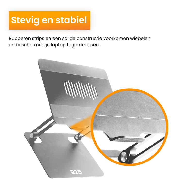 R2B Luxe Laptop Standaard Opvouwbaar - Model Den Bosch - 10 t/m 17 inch - Zilver - Laptopstandaard