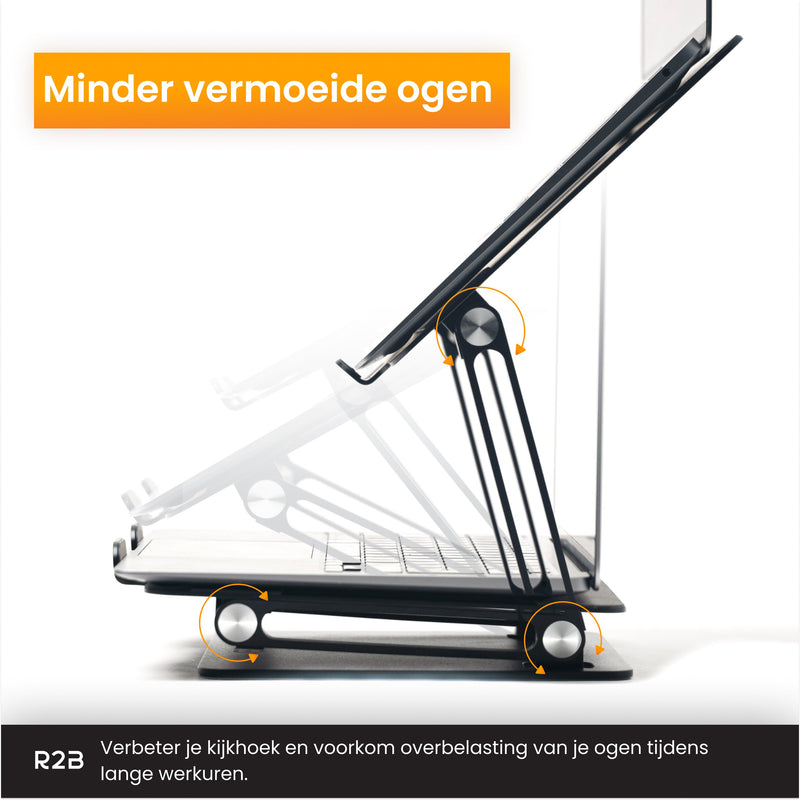 R2B Luxe Laptop Standaard Opvouwbaar - Model Den Bosch - 10 t/m 17 inch - Zilver - Laptopstandaard