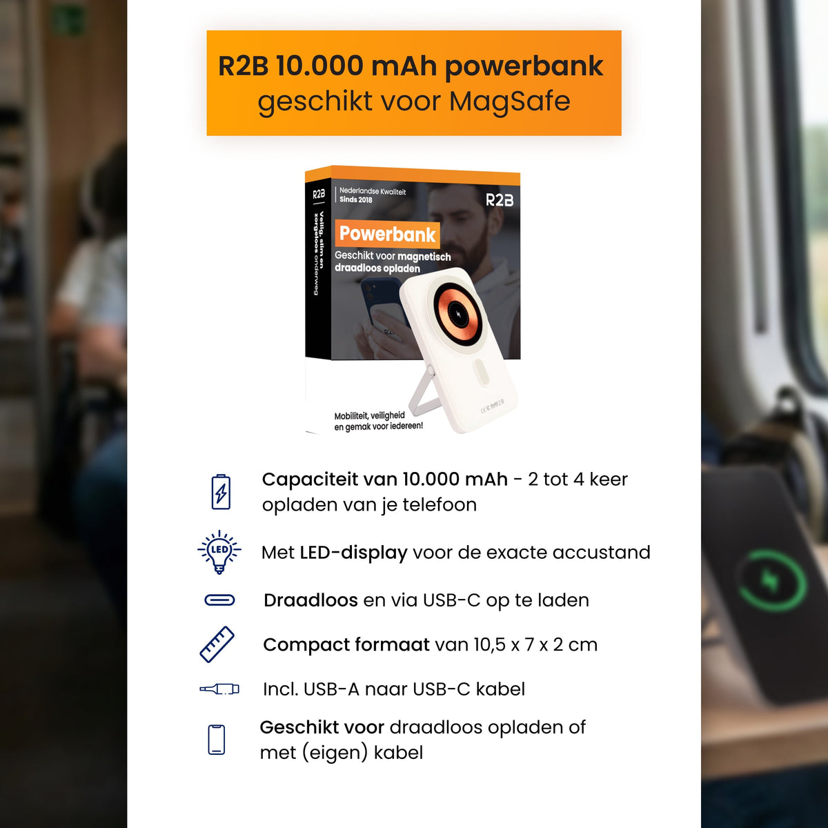 R2B MagSafe Powerbank 10.000 mAh - Magnetisch - 2 tot 4 keer Opladen