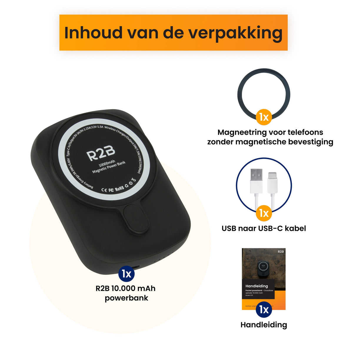 R2B MagSafe Powerbank 10.000 mAh - Magnetisch - 2 tot 4 keer Opladen - Powerbank