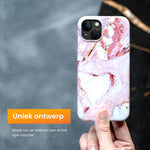 R2B iPhone 13 Marmerlook Hoesje - Incl. Screenprotector - Roze/Wit/Oranje - Telefoonhoesje