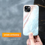 R2B iPhone 13 Marmerlook Hoesje - Incl. Screenprotector - Roze/Grijs/Blauw - Telefoonhoesje