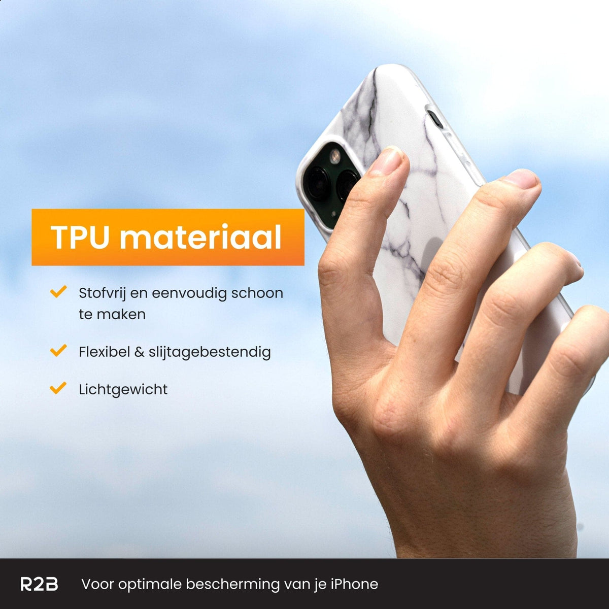 R2B iPhone 13 Marmerlook Hoesje - Incl. Screenprotector - Wit - Telefoonhoesje