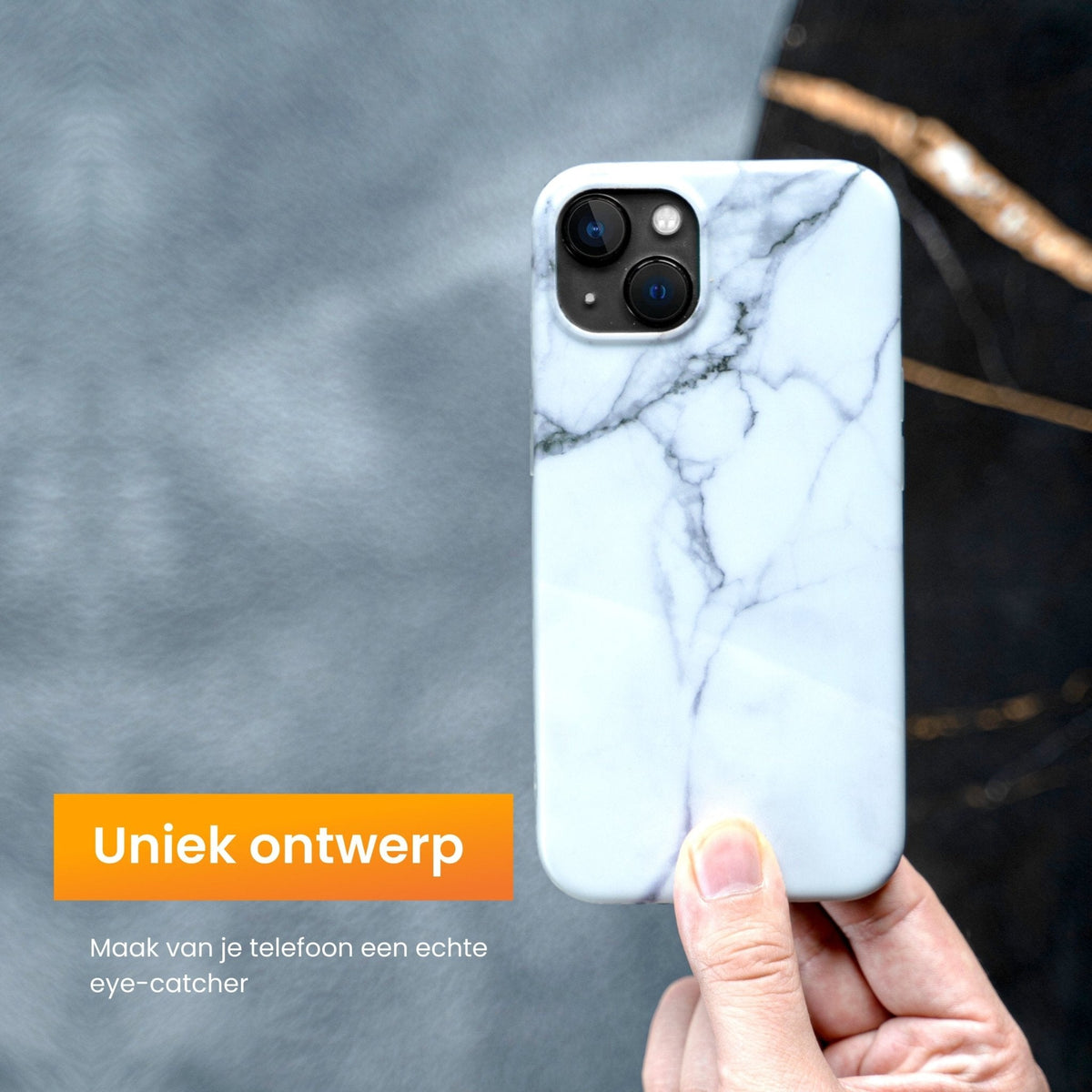 R2B iPhone 13 Marmerlook Hoesje - Incl. Screenprotector - Wit - Telefoonhoesje
