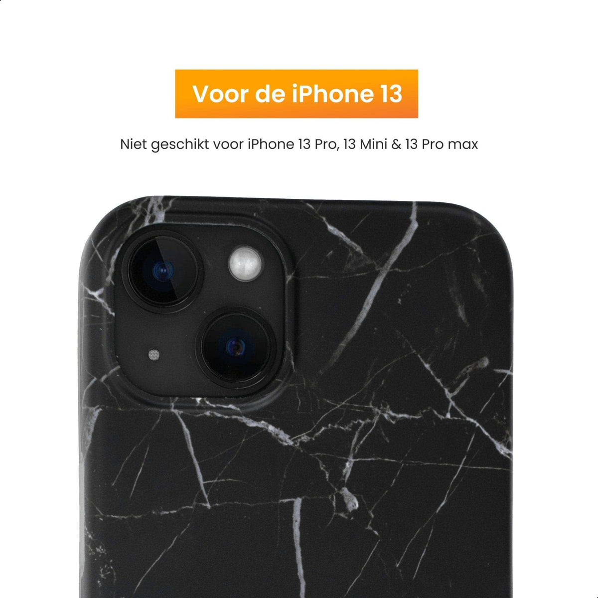 R2B iPhone 13 Marmerlook Hoesje - Incl. Screenprotector - Zwart - Telefoonhoesje