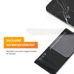 R2B iPhone 13 Marmerlook Hoesje - Incl. Screenprotector - Zwart - Telefoonhoesje