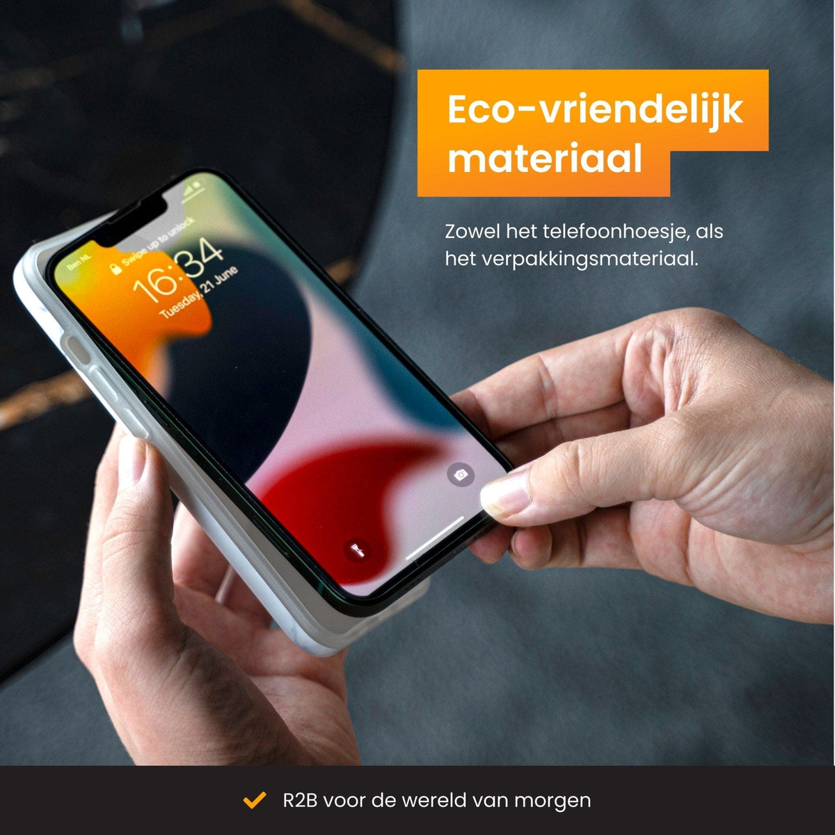 R2B iPhone 13 Marmerlook Hoesje - Incl. Screenprotector - Zwart - Telefoonhoesje