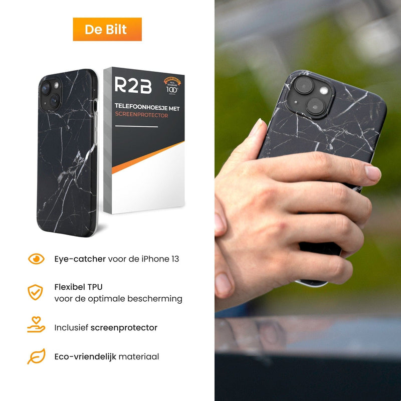 R2B Marmer hoesje voor iPhone 13 - Model De Bilt - Zwart - R2B Store