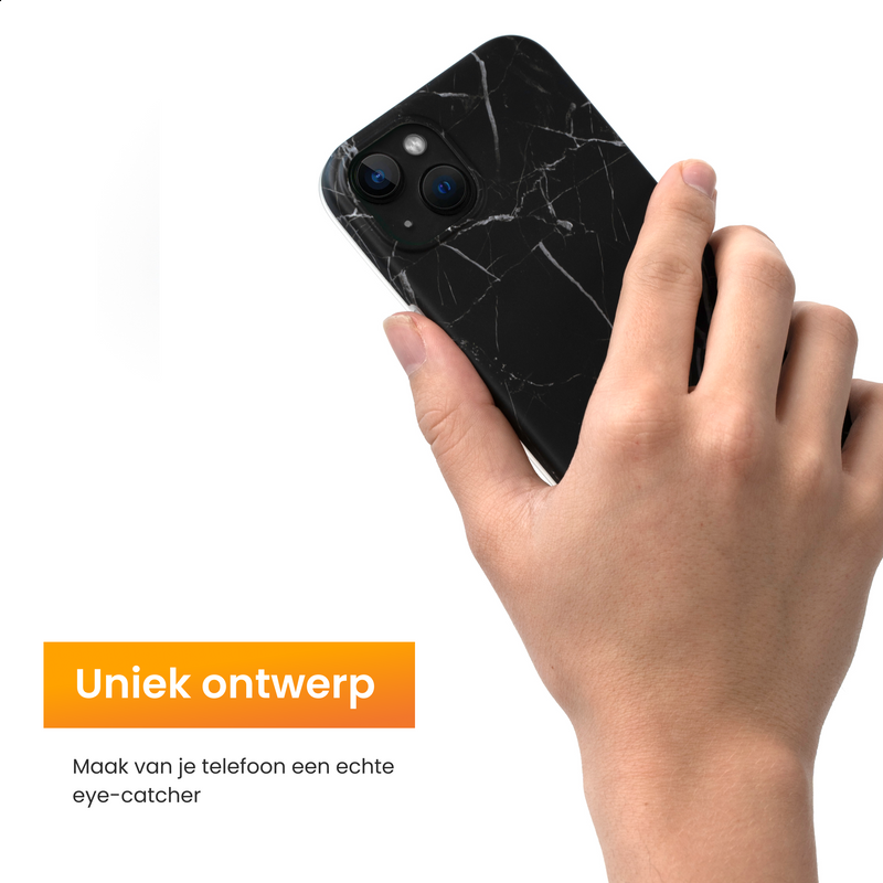 R2B Marmer hoesje voor iPhone 15 - Model De Bilt - Zwart