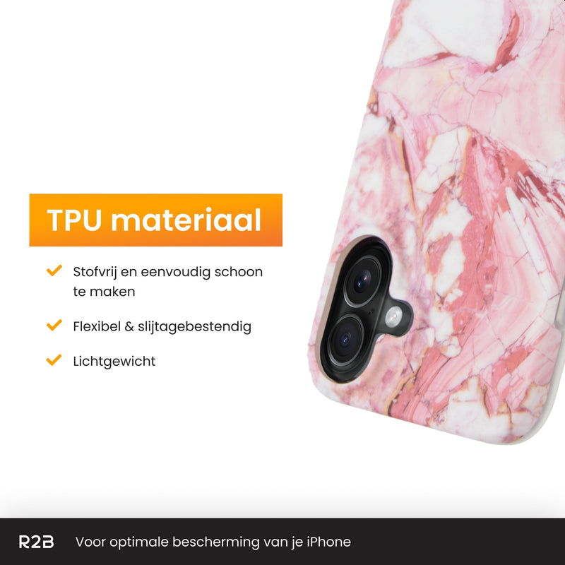 R2B Marmer hoesje voor iPhone 16 - Model De Bilt - Roze/Wit/Oranje - Telefoonhoesje