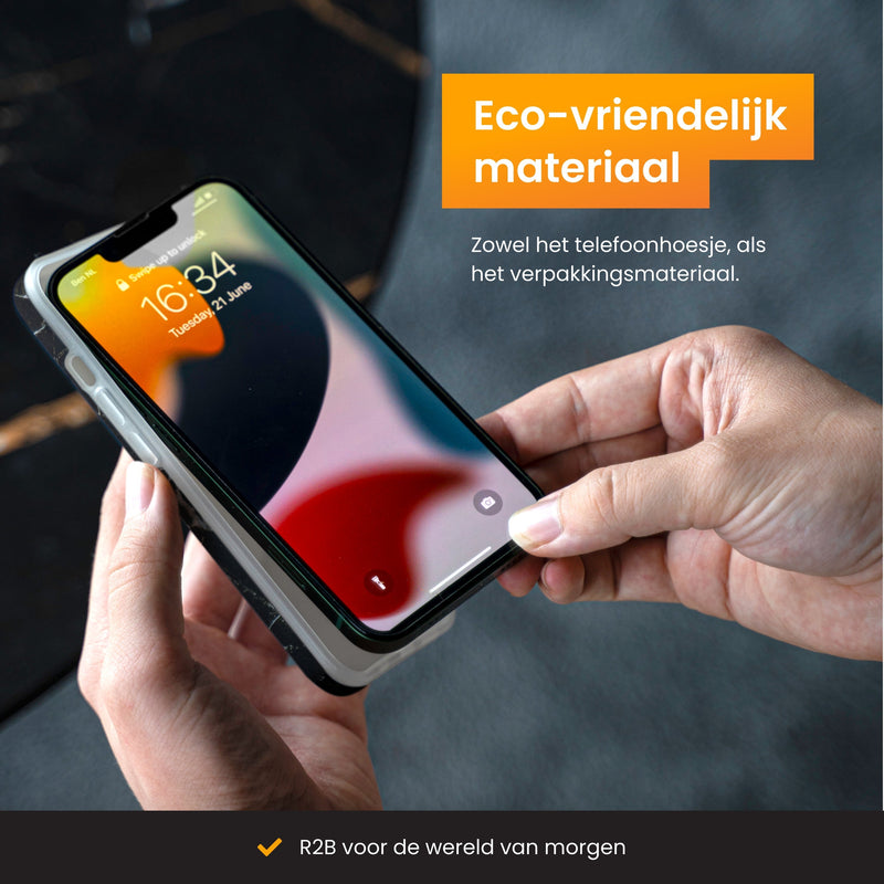 R2B Marmer hoesje voor iPhone 16 - Model De Bilt - Roze/Wit/Oranje - Telefoonhoesje