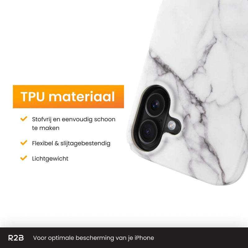 R2B Marmer hoesje voor iPhone 16 - Model De Bilt - Wit - Telefoonhoesje