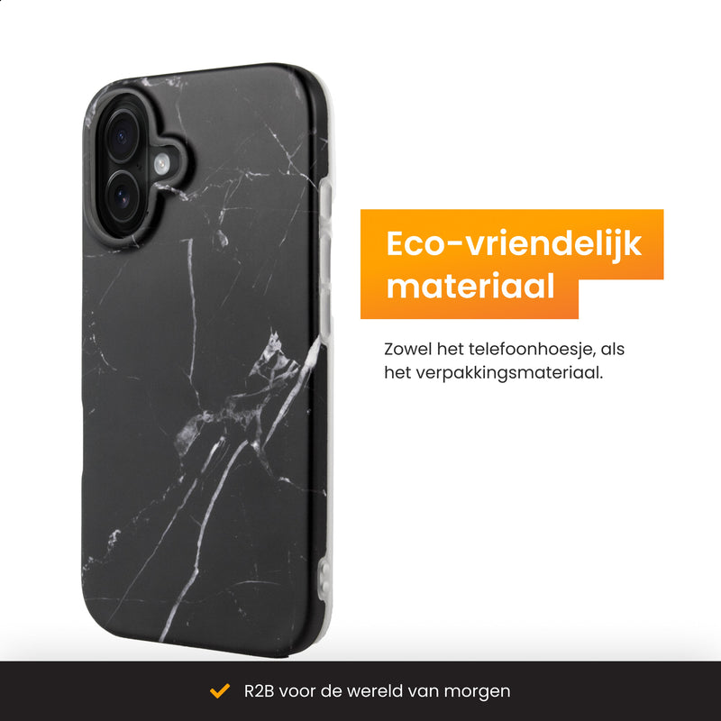 R2B Marmer hoesje voor iPhone 16 - Model De Bilt - Zwart - Telefoonhoesje