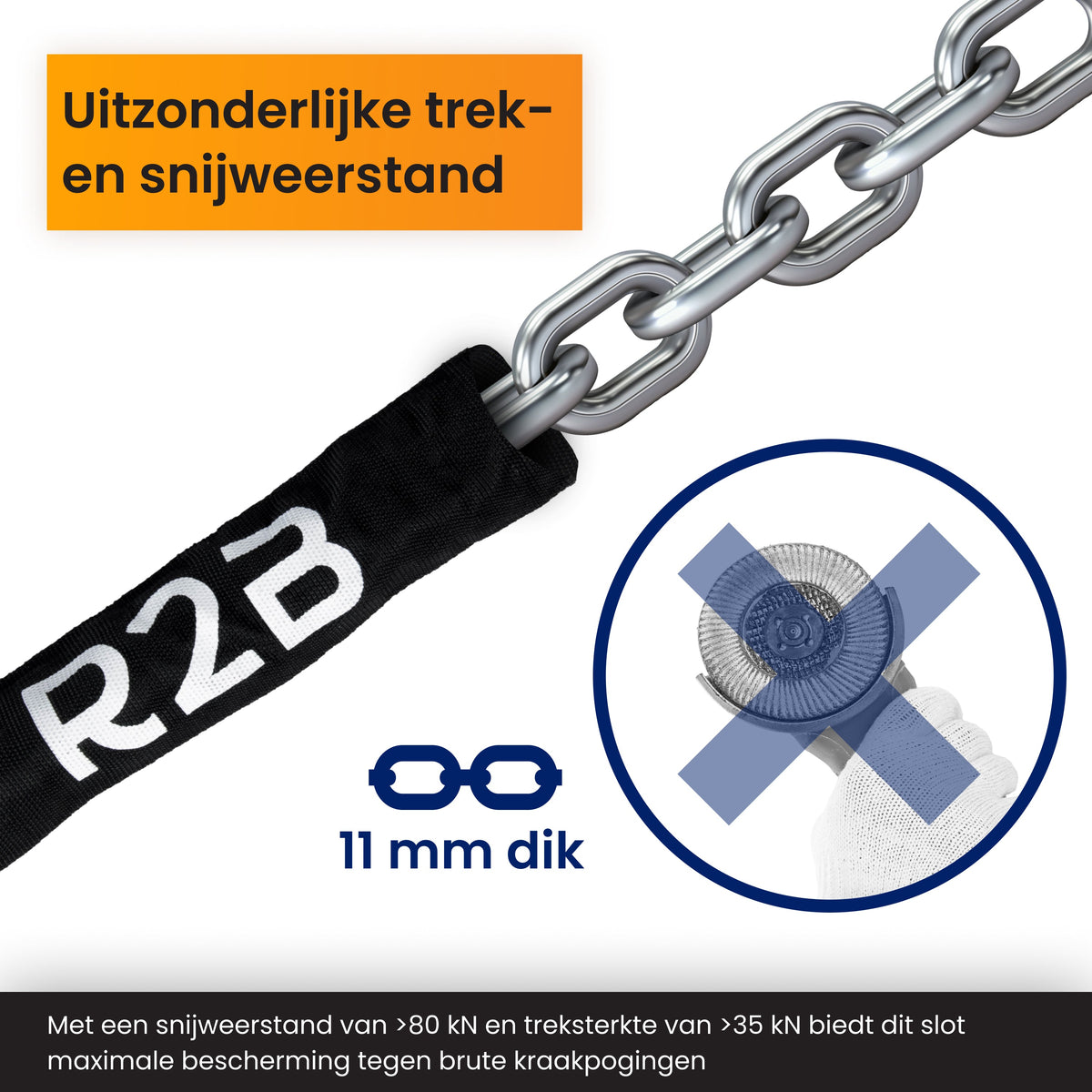 R2B Motorslot ART4 - Kettingslot voor Scooter & Motor - Gecertificeerd & Verzekeringsgeschikt - 2 Sleutels