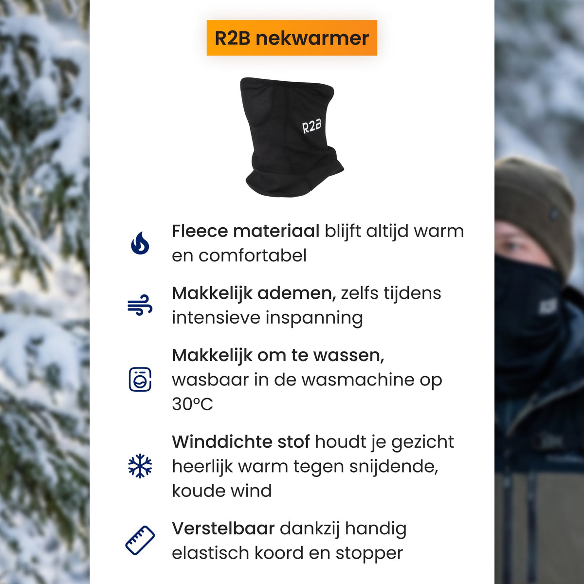 R2B Nekwarmer Heren & Dames - Geschikt voor Wintersport Wandelen Fiets & Scooter/Motor