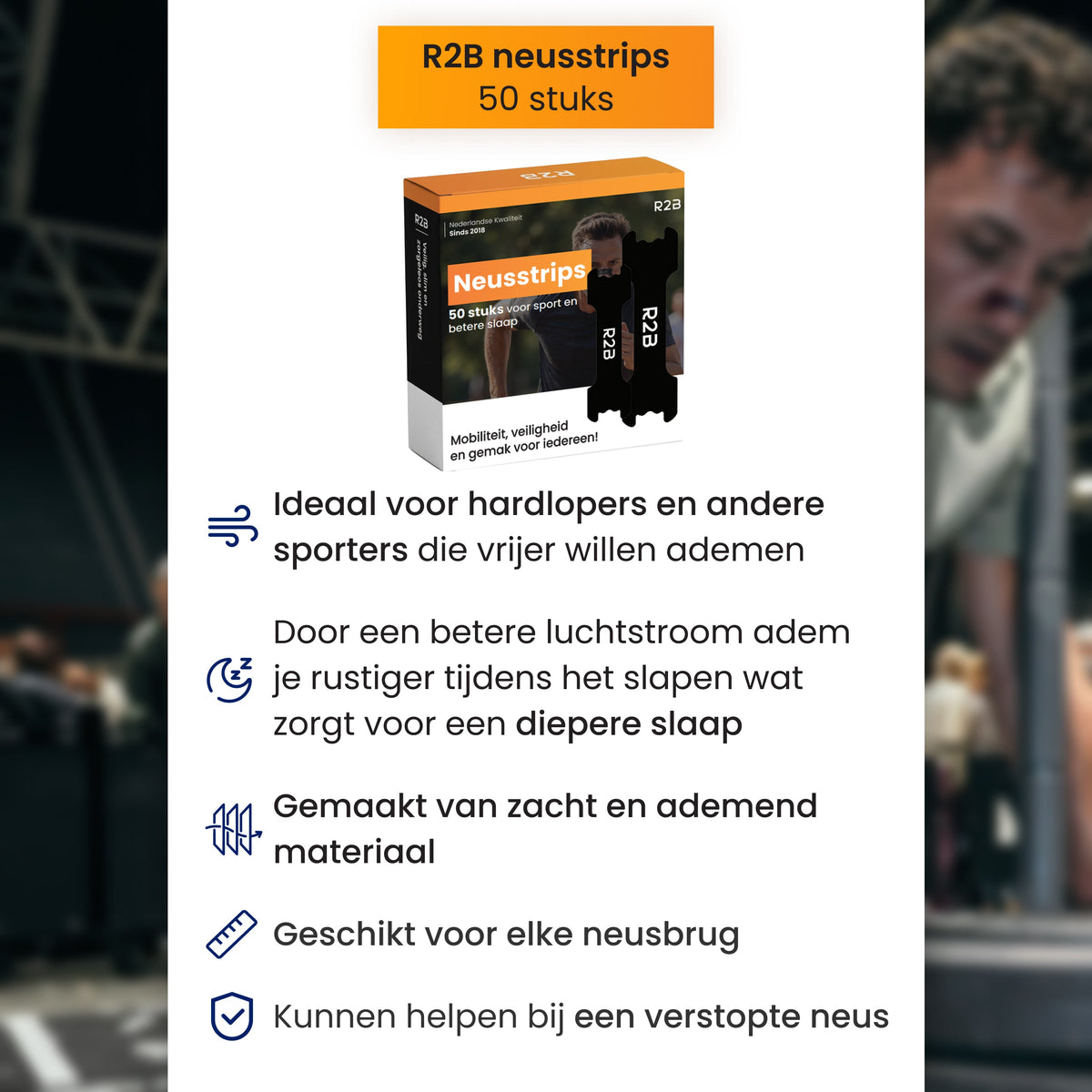 R2B Neusstrips Zwart 50 Stuks - Neuspleisters voor Snurken