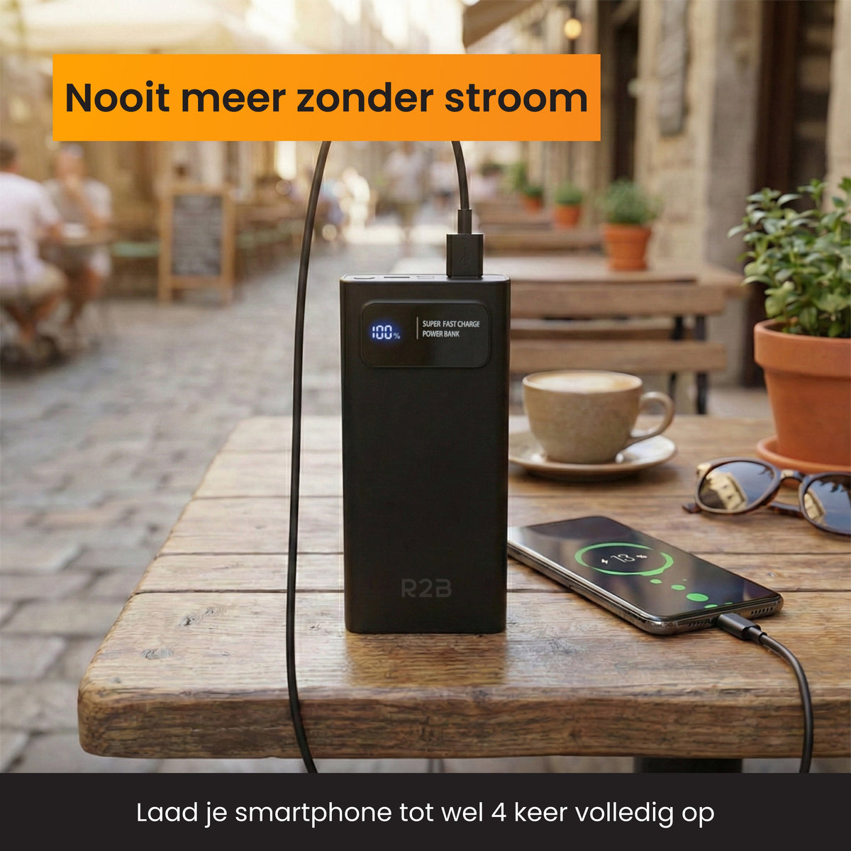 R2B Powerbank 10.000 mAh - 2 tot 4 Keer Opladen - Powerbank