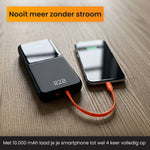 R2B Powerbank 10.000 mAh - Ingebouwde Kabels (USB-C & 8 Pins) - Snelladen - Betrouwbaar & Compact