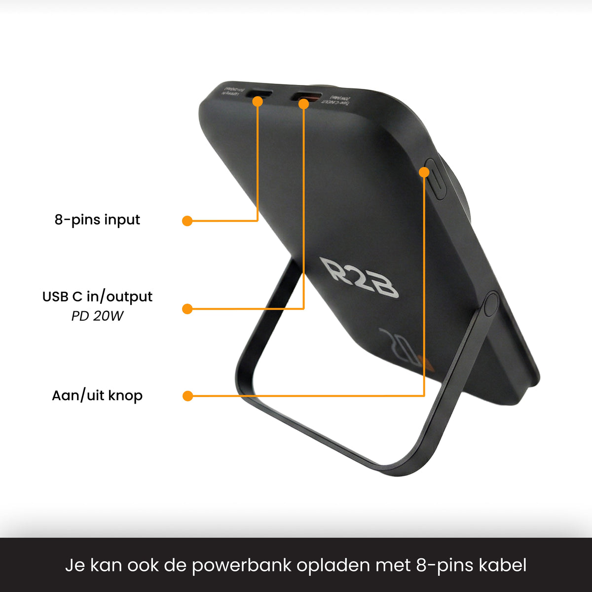 R2B Powerbank 10.000 mAh - Magnetisch & Draadloos Snelladen - 2 tot 4 keer Opladen - Voor MagSafe - Powerbank