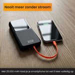 R2B Powerbank 20.000 mAh - Ingebouwde Kabels (USB-C & 8 Pins) - Snelladen - Betrouwbaar & Compact