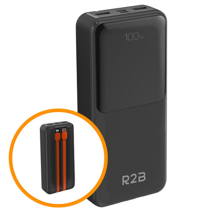 R2B Powerbank 20.000 mAh - Ingebouwde Kabels (USB-C & 8 Pins) - Snelladen - Betrouwbaar & Compact